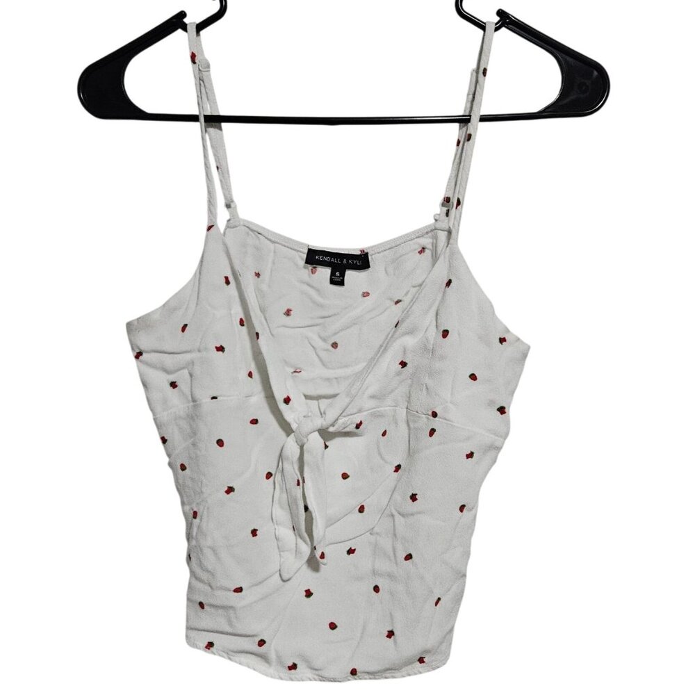 Kendall & Kylie Strawberry Print Tie Front Camisole Top Womens Size Small Crop